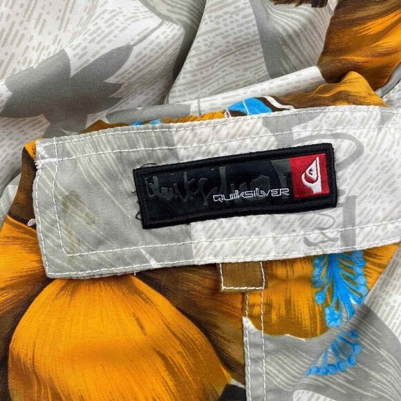 Quiksilver Board Swim Trunk Shorts Mens Small Grey Yellow Hawaiian Tropical - Picture 7 of 10